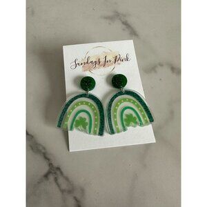SHAMROCK Rainbow St Patricks Day Irish Drop Earrings NEW